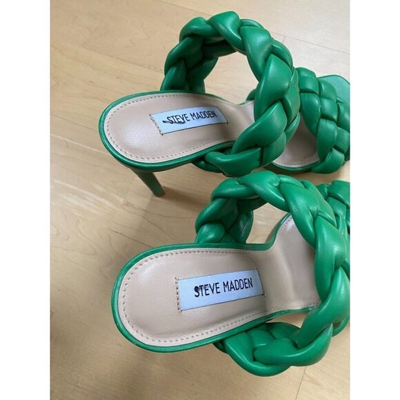 Steve Madden BNWOT "Kenley" Green Braid Stiletto Heel Sandals - Picture 6 of 8
